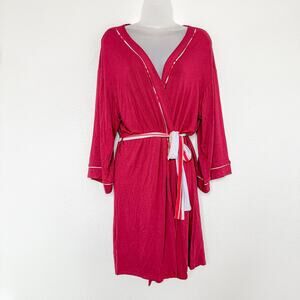 Hale Bob Womens Robe Size Large Red Bamboo Stretch Lounge‎ Belted Kimono Style